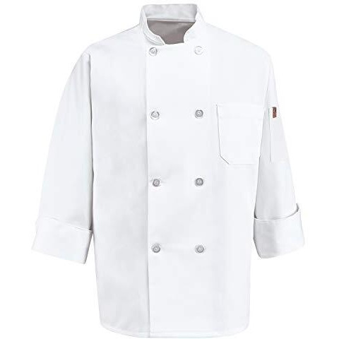 Chef Designs Mens Eight Pearl Button Chef Coat, White, Large