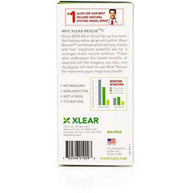 Xlear Rescue Nasal Spray, Natural Saline Nasal Spray With Xylitol, Oregano, Tea Tree, Fast Sinus Pressure And Congestion Relief, Nose Moisturizer, 1.5 Fl Oz (Pack Of 1)