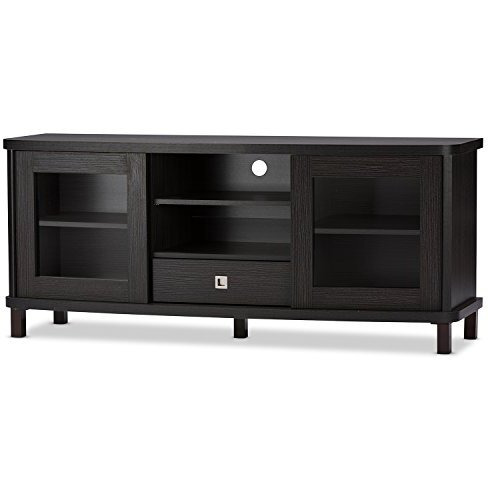 Baxton Studio Wholesale Interiors Walda Dark Brown Wood Tv Cabinet With 2 Sliding Doors And 1 Drawer, 60""