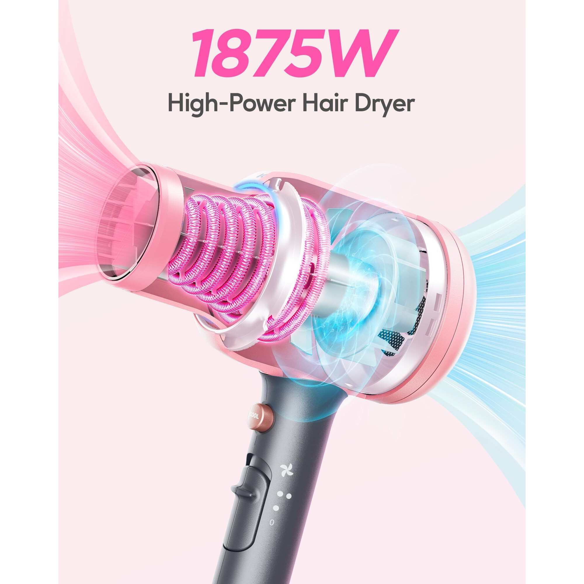 Wavytalk Ionic Hair Dryer Blow Dryer With Diffuser & Comb For Curly Hair Professional 1875W High Power Dryer With Ceramic Technology For Fast Drying As Salon Light And Quiet