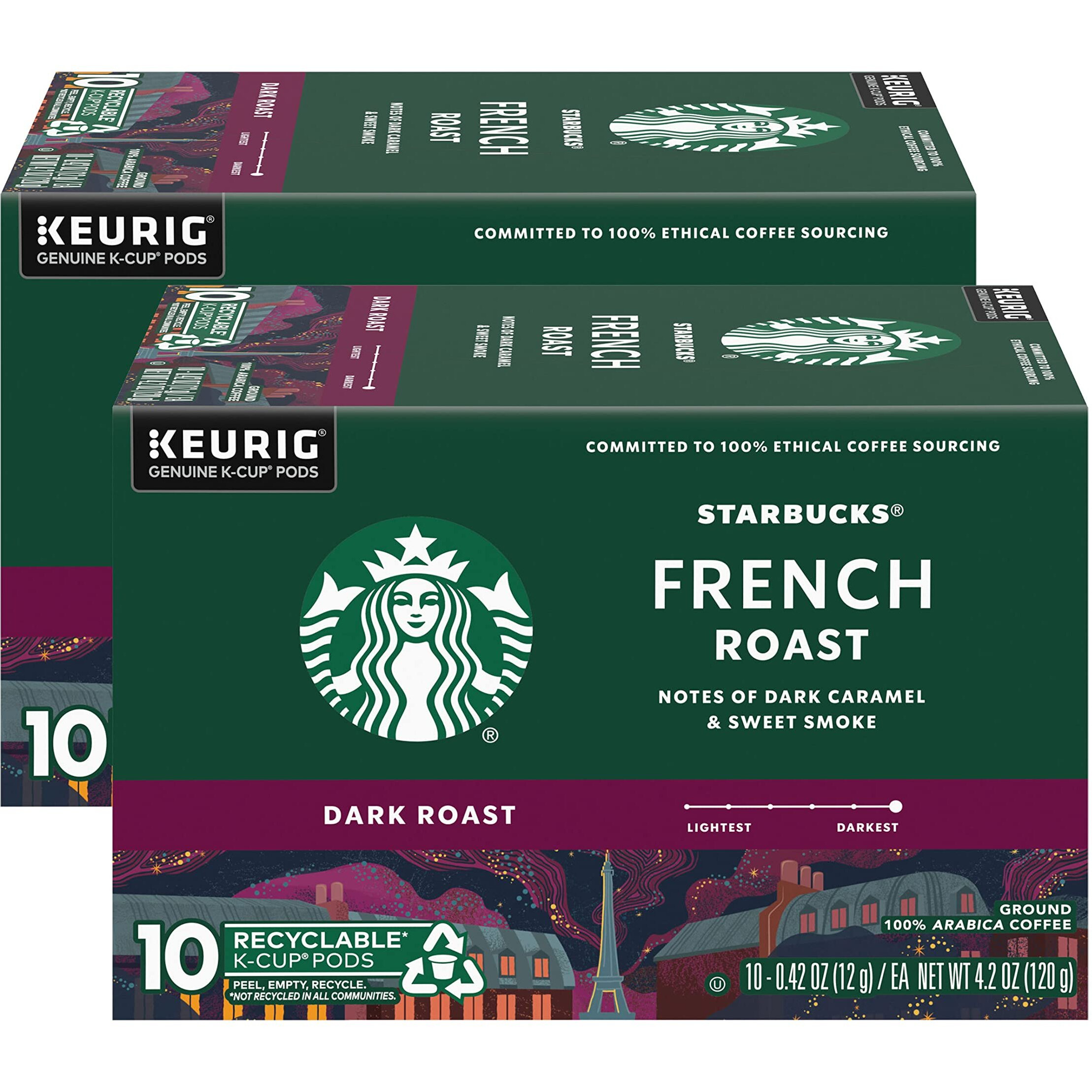 Starbucks Coffee K-Cup Pods, French Roast, Dark Roast Ground Coffee K-Cups For Keurig Brewers, 100% Arabica Coffee, 10 Ct K-Cup Pods/Box (Pack Of 2 Boxes)