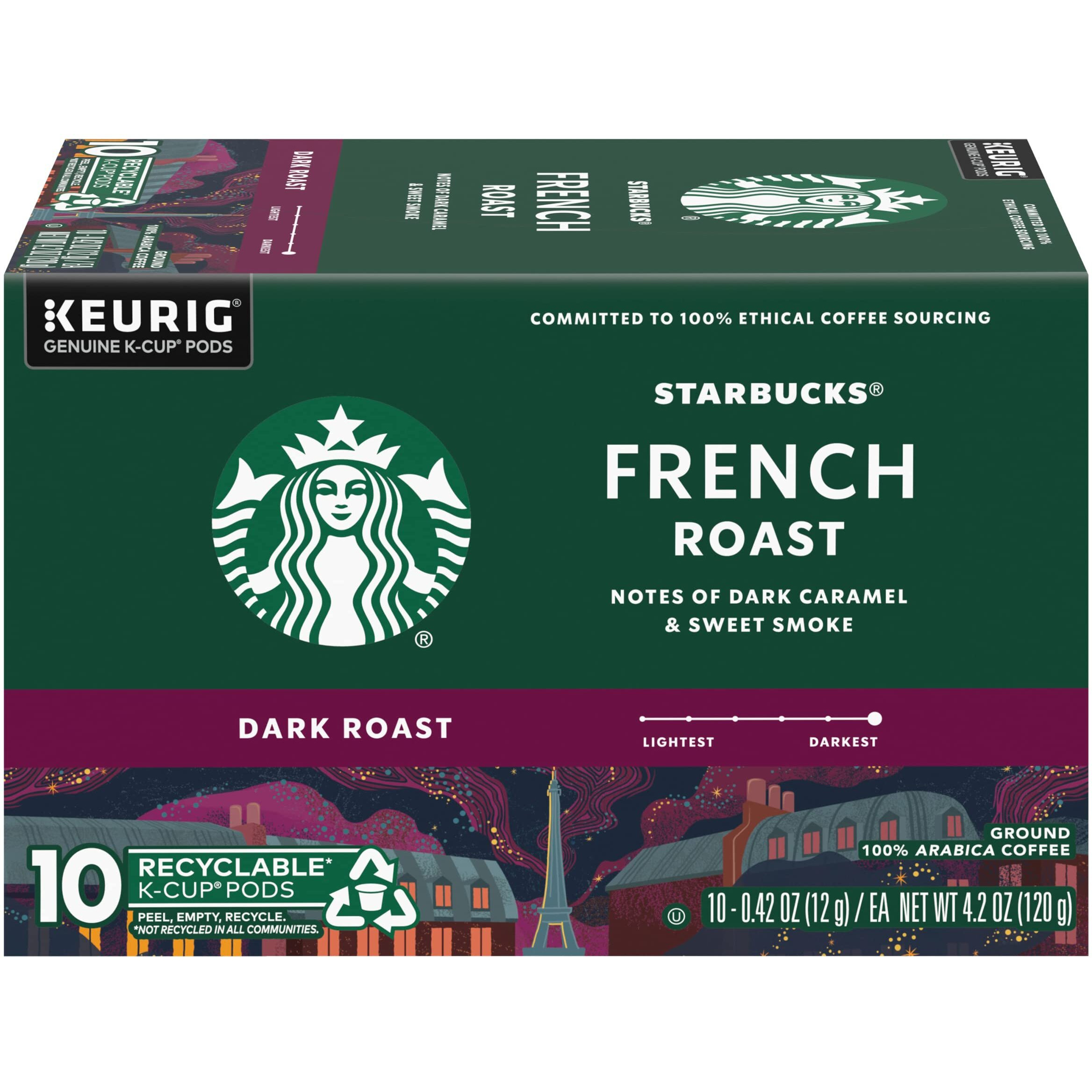 Starbucks Coffee K-Cup Pods, French Roast, Dark Roast Ground Coffee K-Cups For Keurig Brewers, 100% Arabica Coffee, 10 Ct K-Cup Pods/Box (Pack Of 2 Boxes)