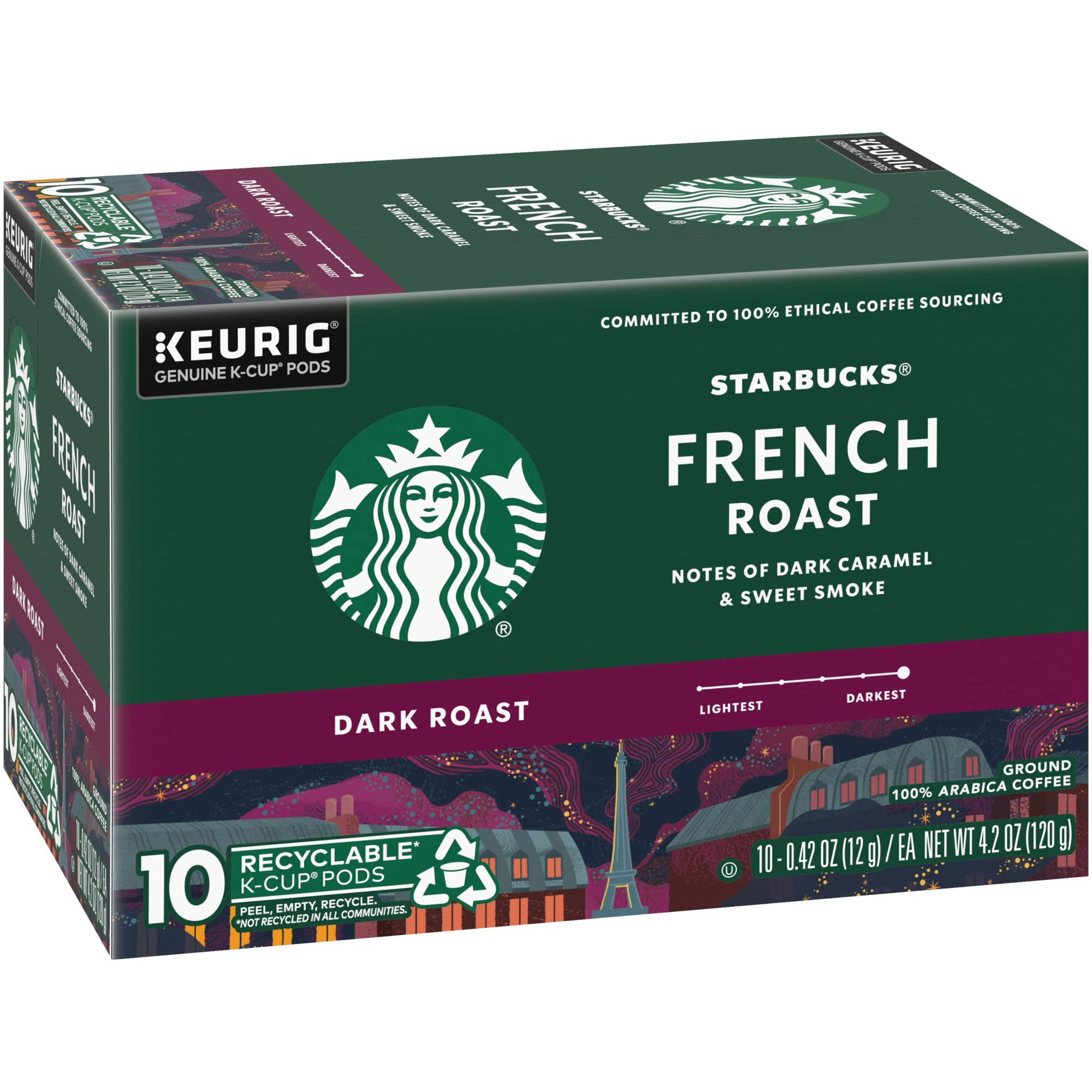Starbucks Coffee K-Cup Pods, French Roast, Dark Roast Ground Coffee K-Cups For Keurig Brewers, 100% Arabica Coffee, 10 Ct K-Cup Pods/Box (Pack Of 2 Boxes)