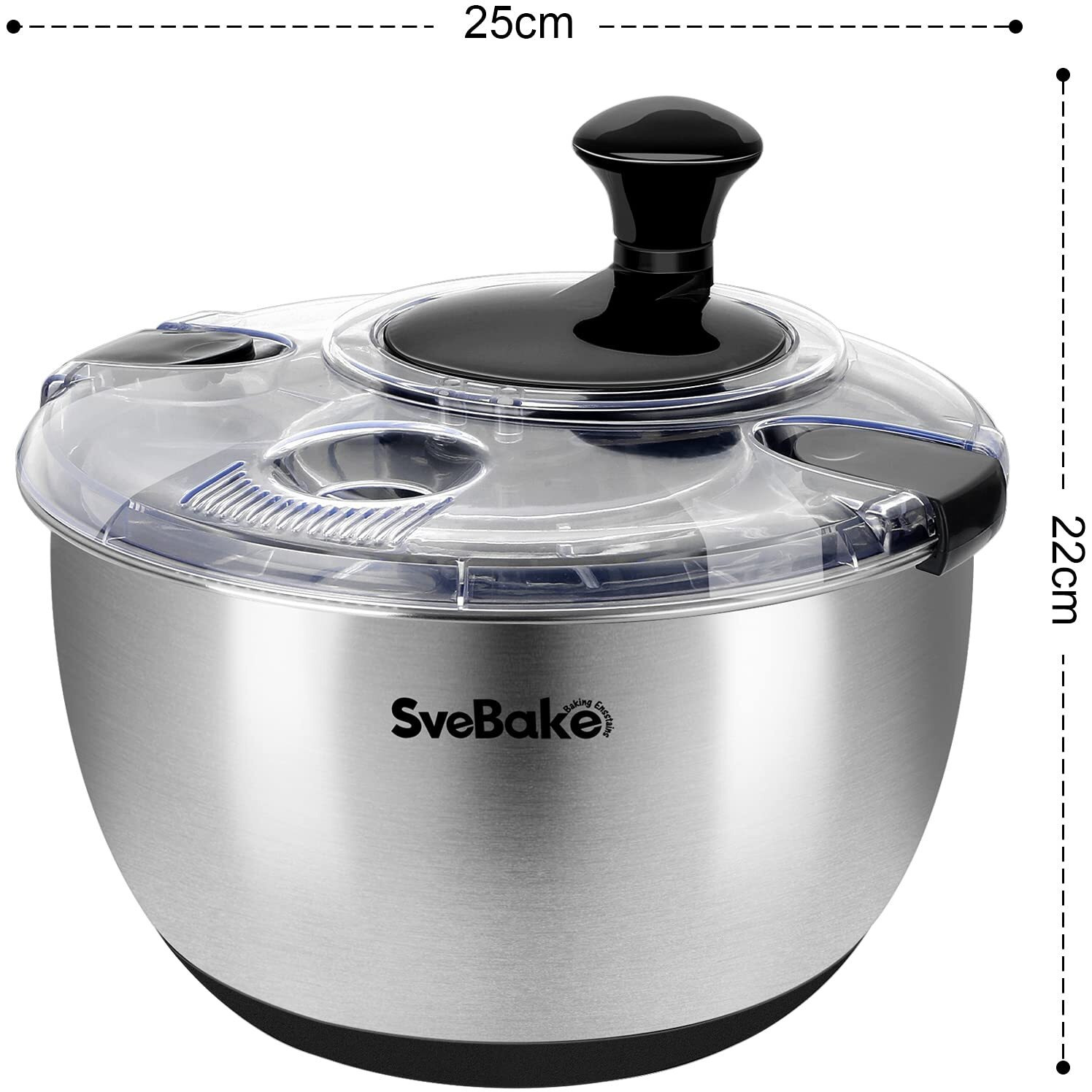 Svebake Stainless Steel Salad Spinner, 4.2 Qt Vegetable Washer, Bpa-Free Lettuce Dryer With Crank Design, Dishwasher Safe, Non-Slip Base - Transparent Lid