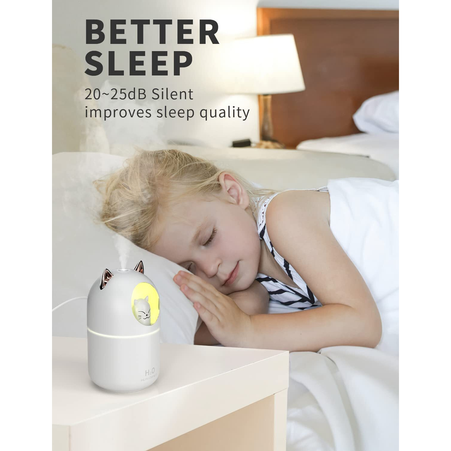 Cool Mist Humidifier,300Ml Mini Humidifiers With Night Light,Waterless Auto-Off Air Humidifier,20Db Quiet Humidifiers For Bedroom,Car, Plant. Perfect Gift For Girl Boy