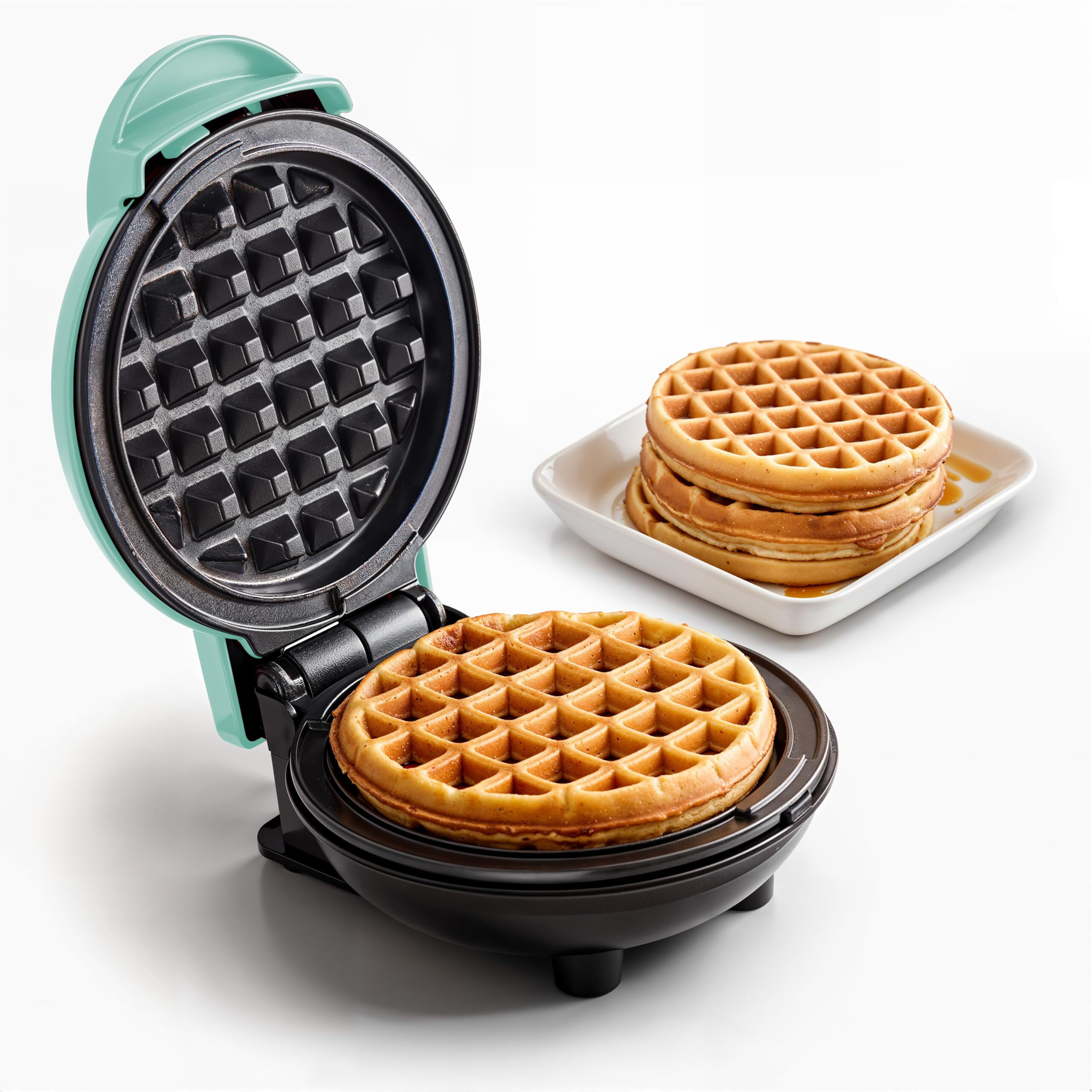 Elite Gourmet Ewm015M Electric Nonstick 4.5-Inch Mini Waffle Maker, Belgian Waffles, Compact Design, Hash Browns, Keto, Snacks, Sandwich, Eggs, Easy To Clean, Mint