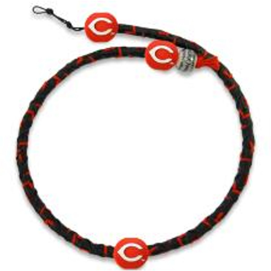 Cincinnati Reds Necklace Frozen Rope Team Color Baseball Black Leather Red Thread Co