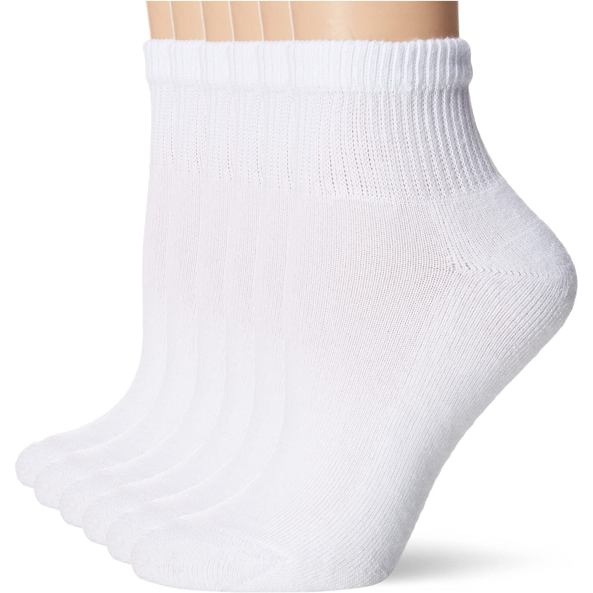 Hanes Ultimate Womens 6-Pack Ankle Athletic Socks, White, Shoe Size 5-9 Us