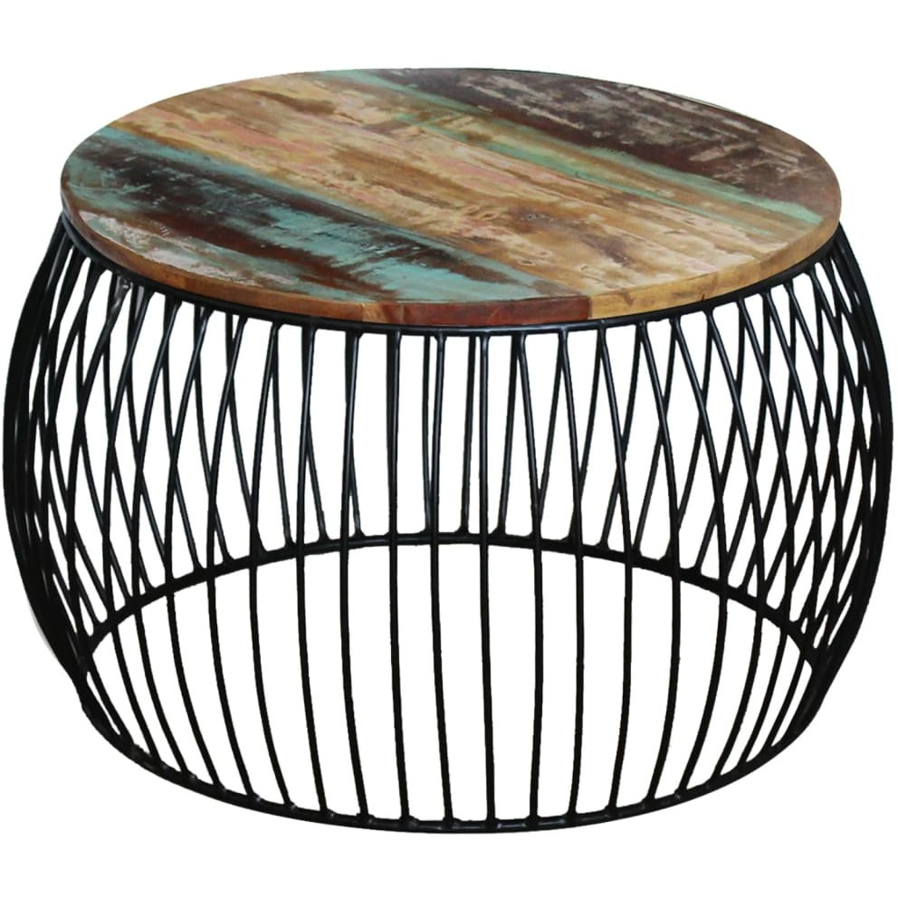 Vidaxl Coffee Table Round Solid Reclaimed Wood 26.8"&quotX14.6""