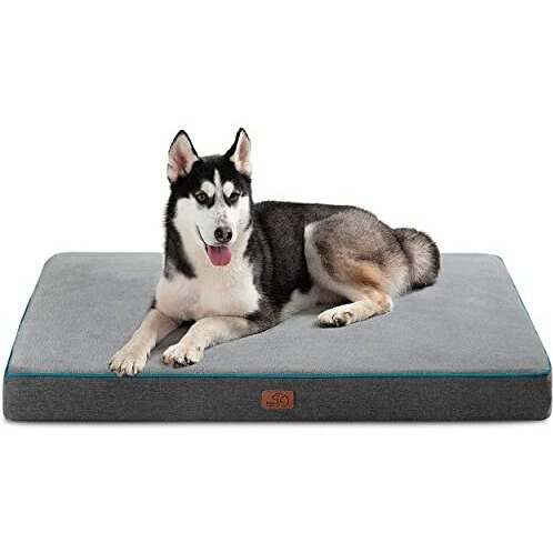 Bedsure Memory Foam Dog Bed For Large Dogs - Orthopedic Waterproof Dog Bed For Crate With Removable Washable Cover And Nonskid Bottom - Plush Flannel Fleece Top Pet Bed, Grey