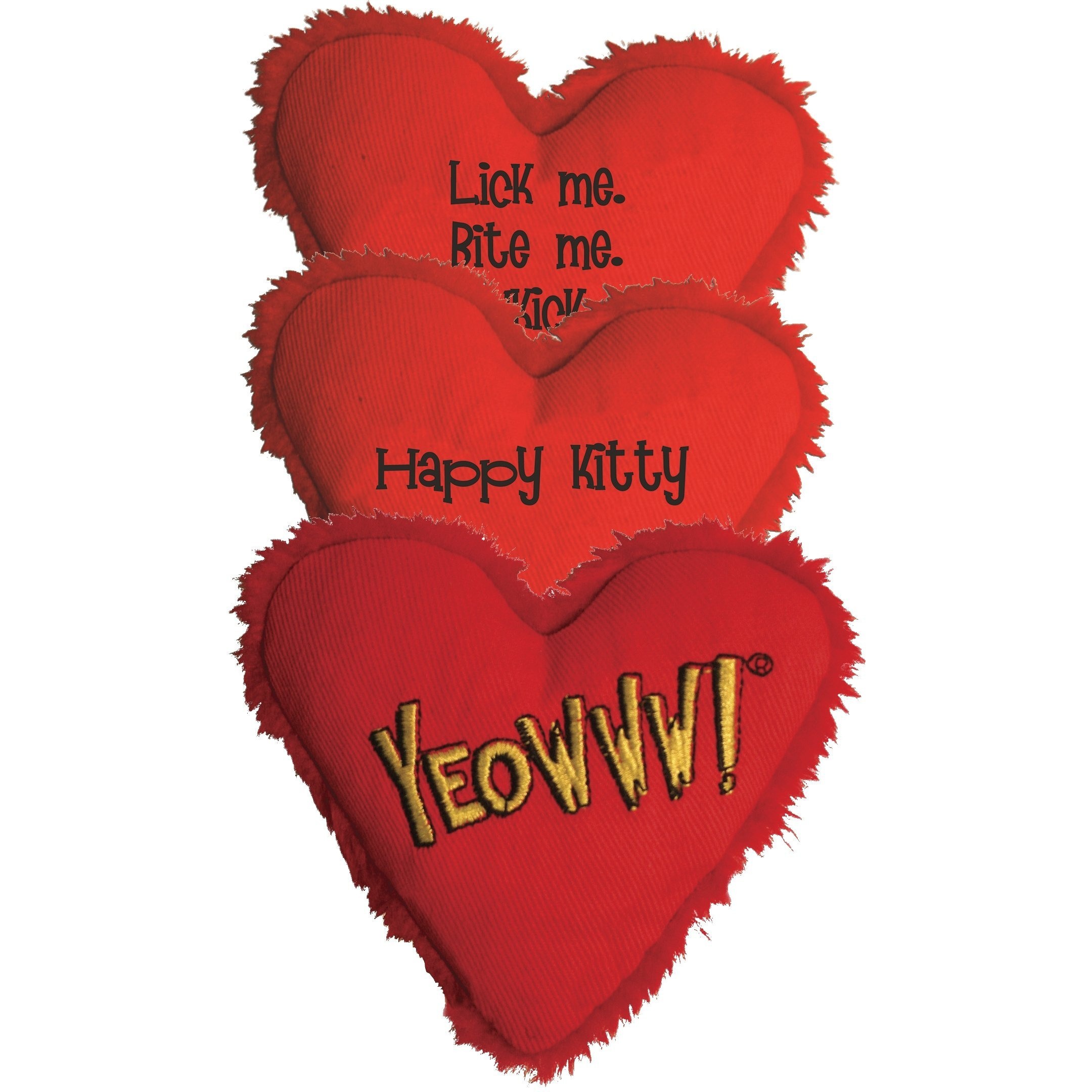 Yeowww Heart Attack Pack 3X 100% Organic Catnip Heart Cat Toys, Each With A Different Phrase