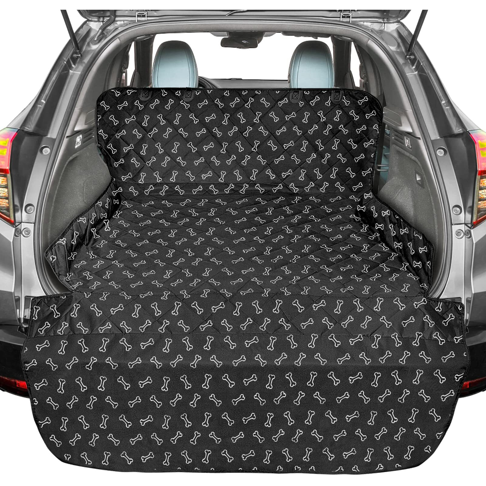 F-Color Suv Cargo Liner For Dogs, Water Resistant Pet Cargo Cover Dog Seat Cover Mat For Suvs Sedans Vans With Bumper Flap Protector, Non-Slip, Large Size Universal Fit, Bone