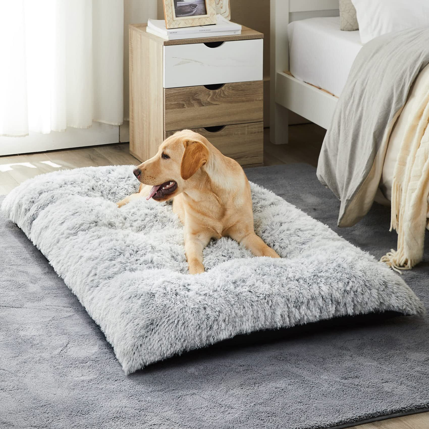 Bfpethome Dog Beds For Large Dogs, Plush Dog Crate Bed Fluffy Cozy Kennel Pad For Sleeping &Ease Anxiety, Washable Dog Mats With Anti-Slip Bottom For Large Medium Dogs (42(41 X 27 Inch), Grey)