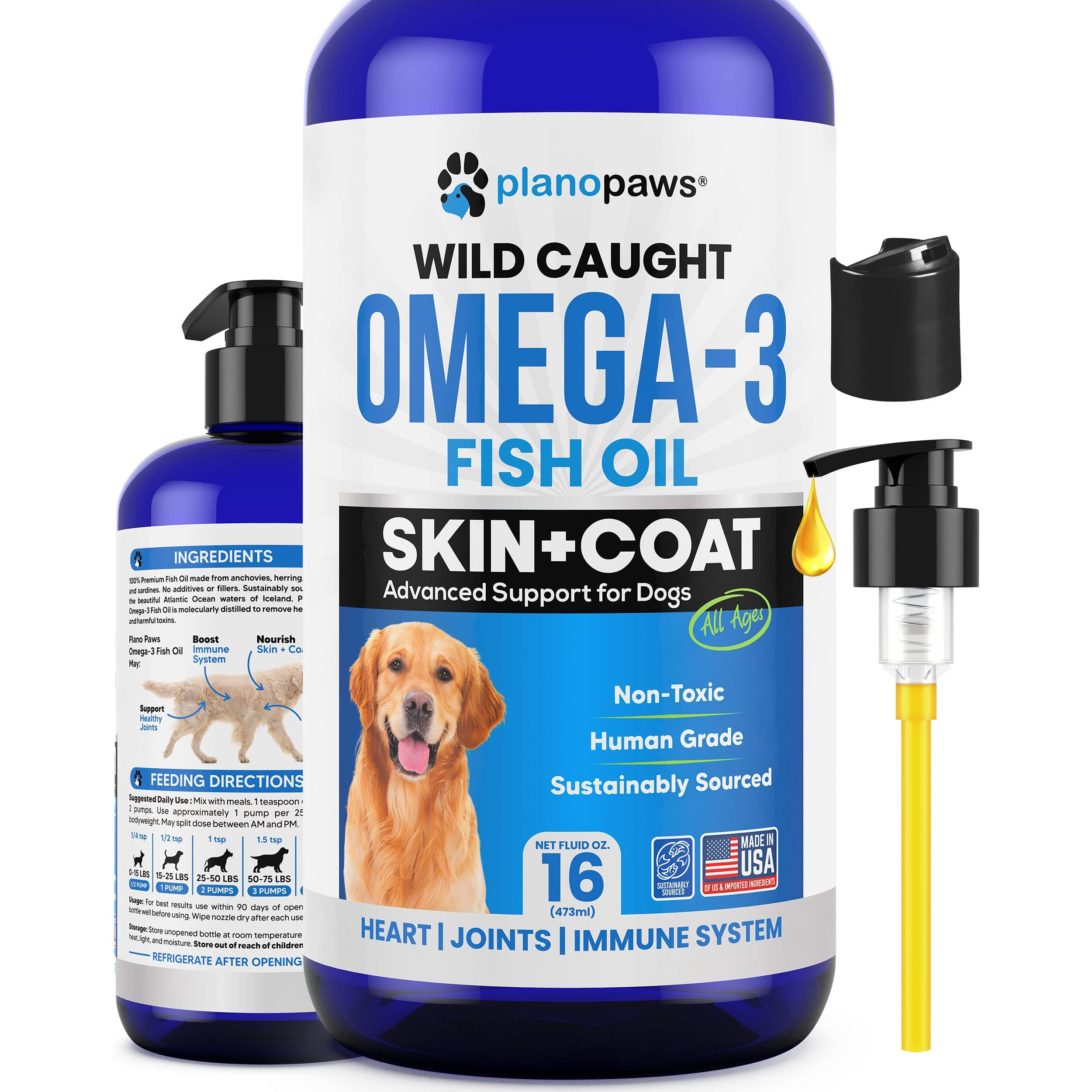 Omega 3 Fish Oil For Dogs - Better Than Salmon Oil For Dogs - Dog Fish Oil Supplement - Reduce Shedding & Itching - Supports Joints, Brain, Heart Health- Dog Skin And Coat Supplement - Fish Oil Liquid