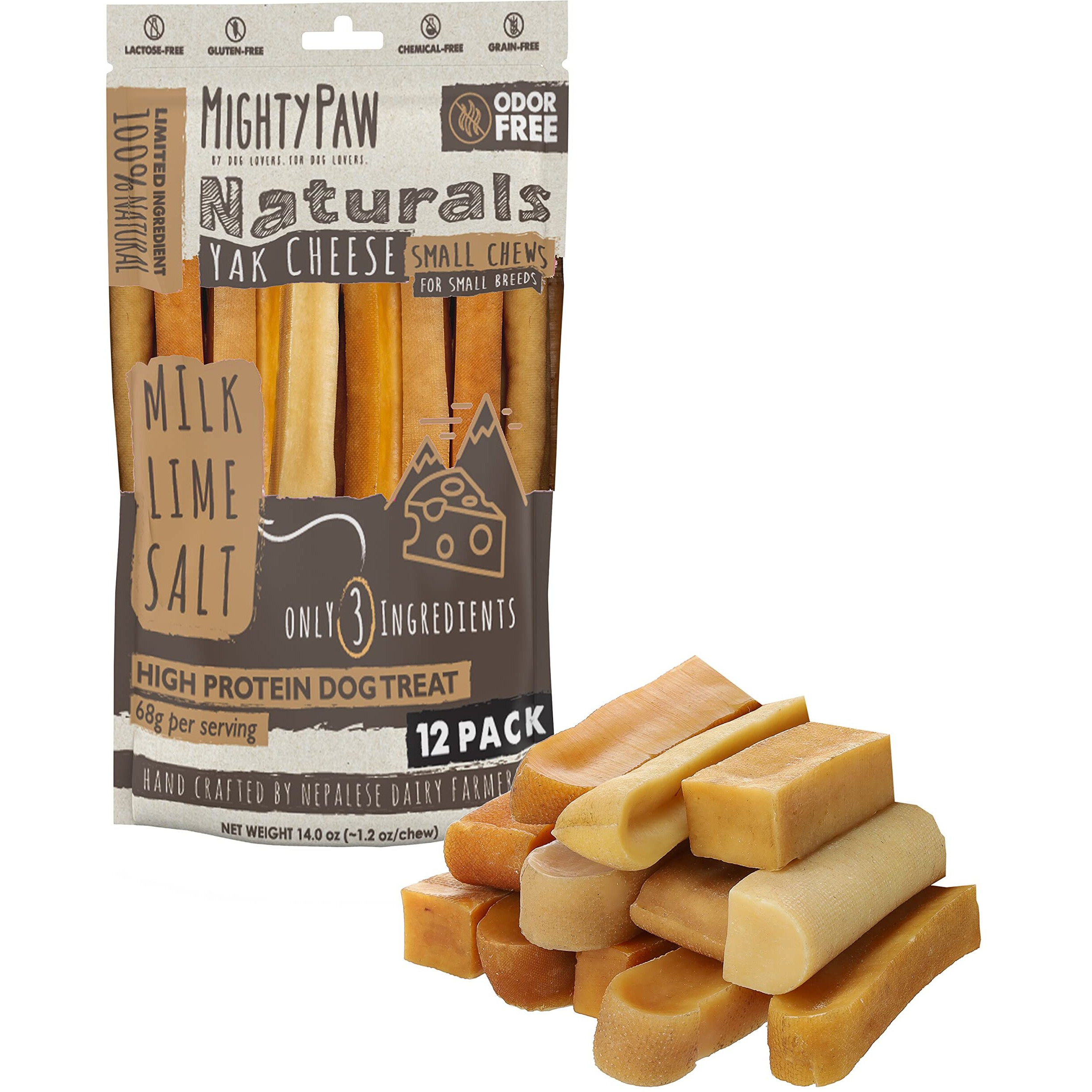 Mighty Paw Yak Cheese Chews For Dogs | All-Natural Long Lasting Pet Treats. Odorless And Great For Oral Health. Limited-Ingredient Chews For Puppies & Power-Chewers (Small, 12 Pack)
