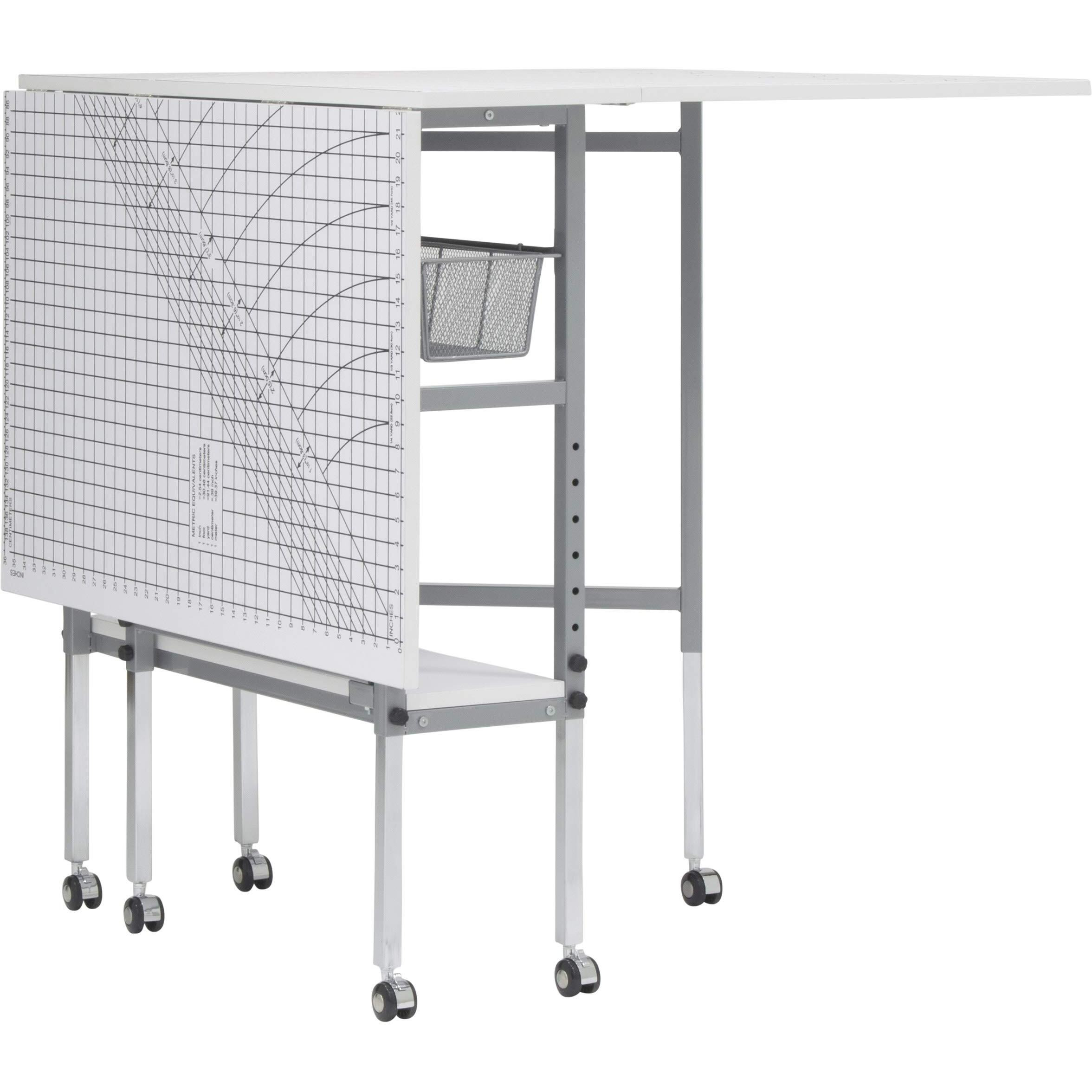 Sew Ready Foldable Hobby And Cutting Grid Table - 5875 W X 365 D White Arts And Crafts Table With Grid Top And Silver Storage Drawers