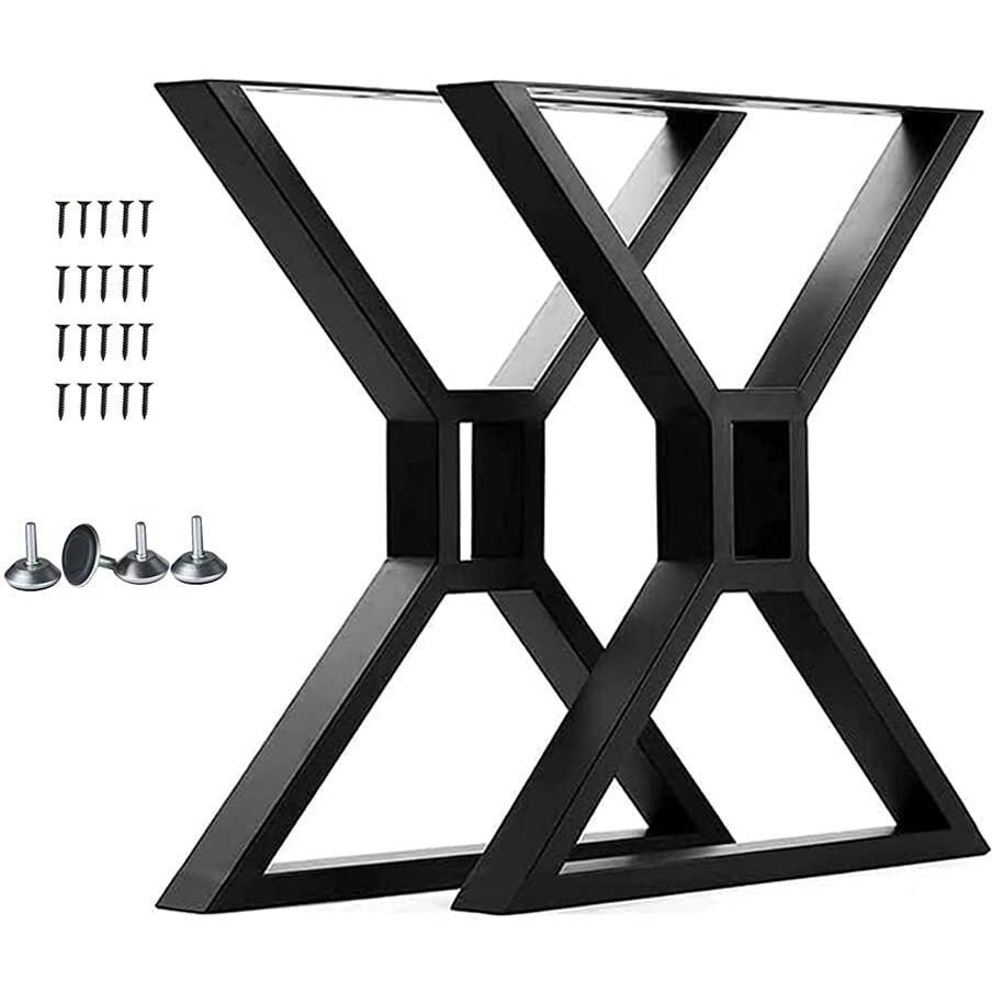 Yahpetes Table Legs 2 Pcs Metal Furniture Legs 28 X24 Black Cast Iron Bench Legs Heavy Duty Industrial Dining Table Legs Coffee Table Legs (B)
