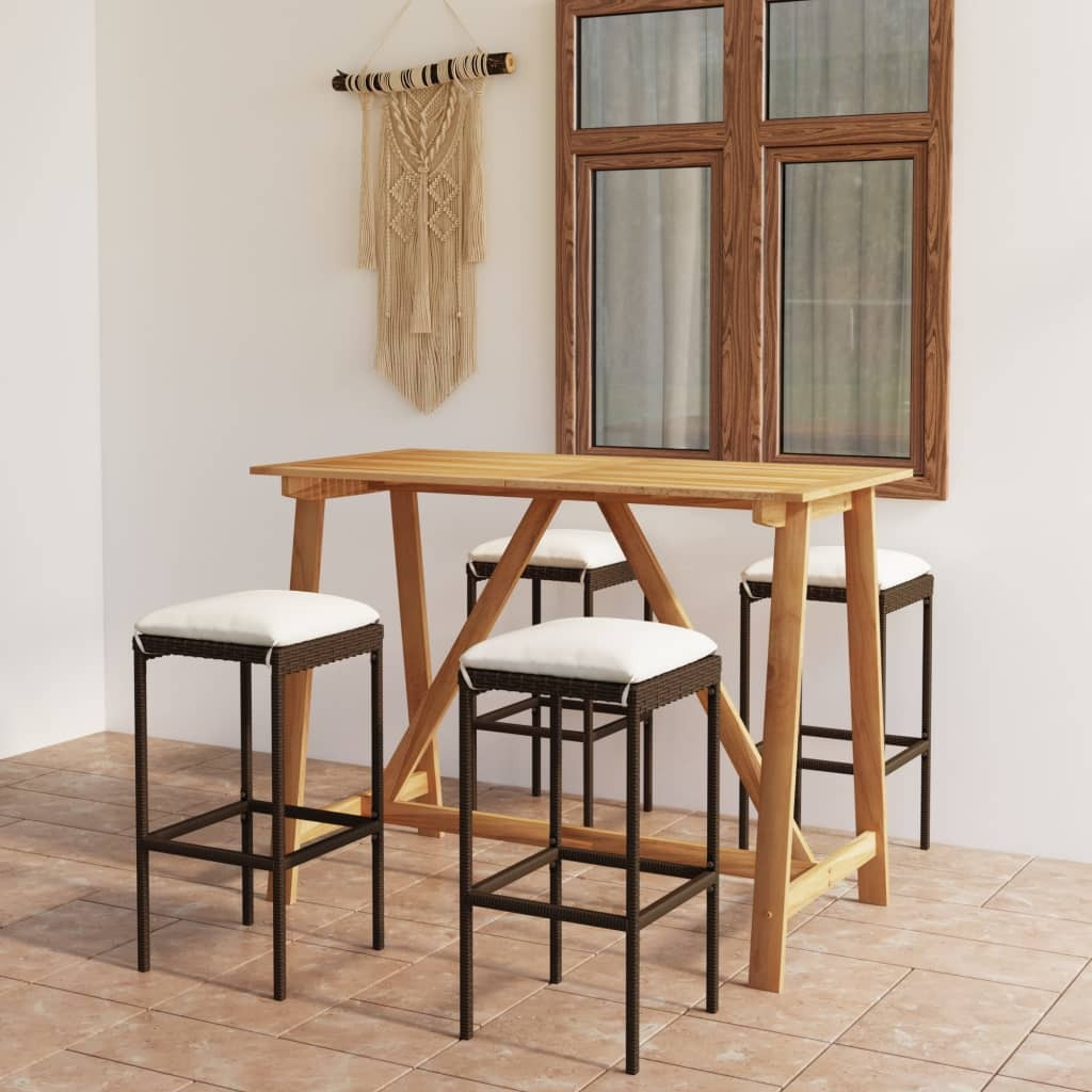 Vidaxl 5 Piece Patio Bar Set With Cushions Brown