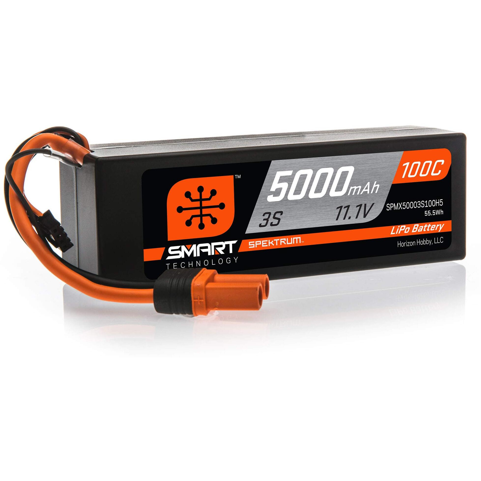 Spektrum 11.1V 5000Mah 3S 100C Smart Hardcase Lipo Battery Ic5, Spmx50003S100H5