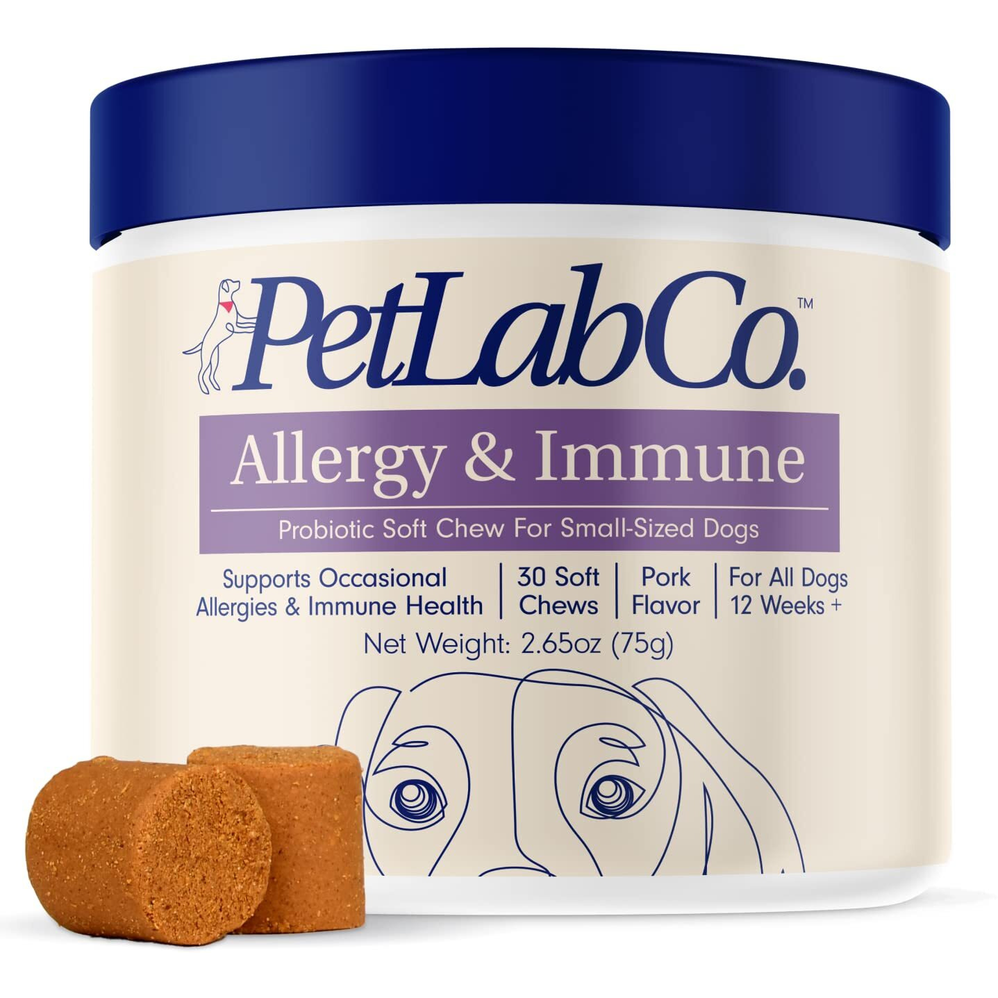 Petlab Co. Allergy & Immune - Support Your Pup With Seasonal Allergies, Intermittent Itchiness, & Healthy Yeast Production Probiotic Dog Allergy Chews. Available In Small, Medium, & Large