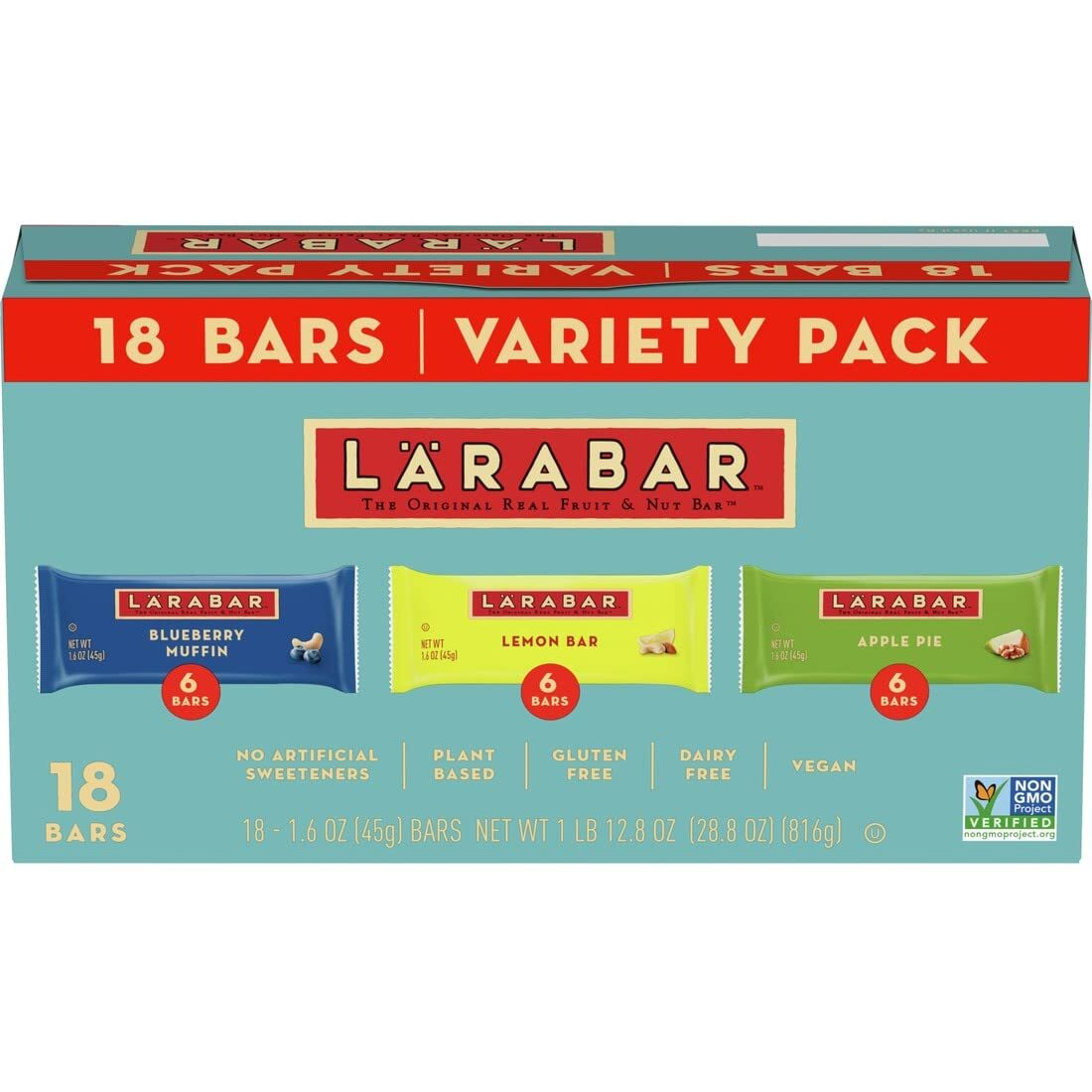 Larabar Variety Pack Blueberry Muffin Lemon Bar Apple Pie Fruit & Nut Bars 18 Ct