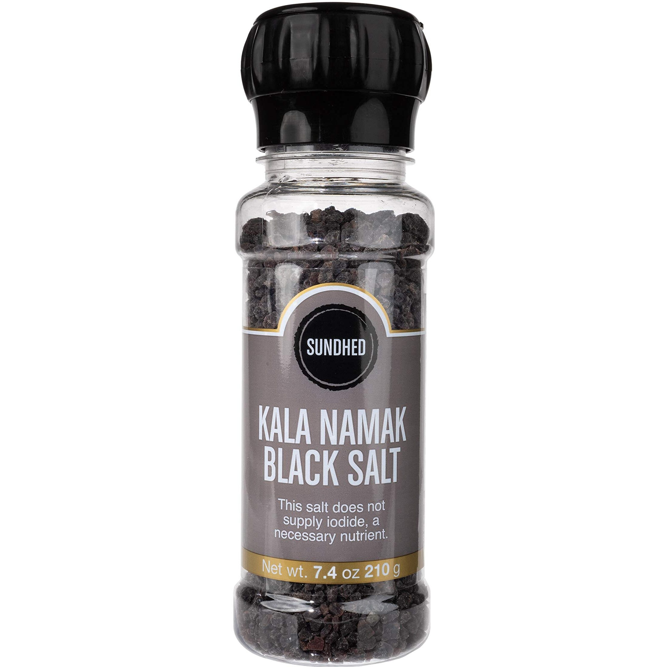 Sundhed Himalayan Black Rock Salt Kala Namak (Course) In Grinder  210 Grams (7.40 Oz)  Natural Vegan Seasoning