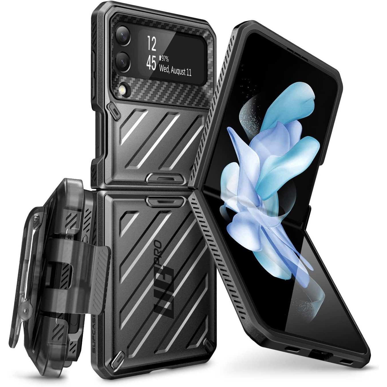 Supcase Unicorn Beetle Pro Series Case For Samsung Galaxy Z Flip 4 5G (2022), Full-Body Dual Layer Rugged Protective Case With Holster (Black)