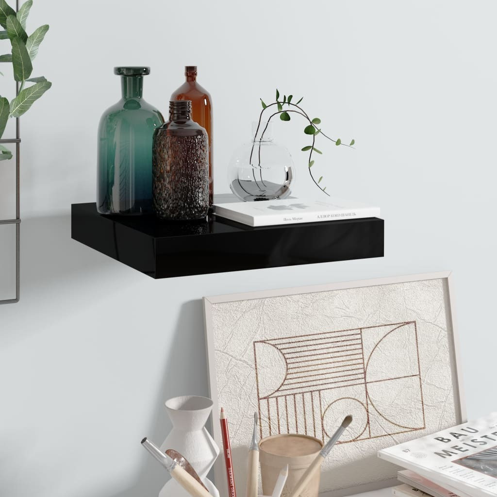 Vidaxl Floating Wall Shelf High Gloss Black 9.1"&quotX9.3"&quotX1.5"" Mdf