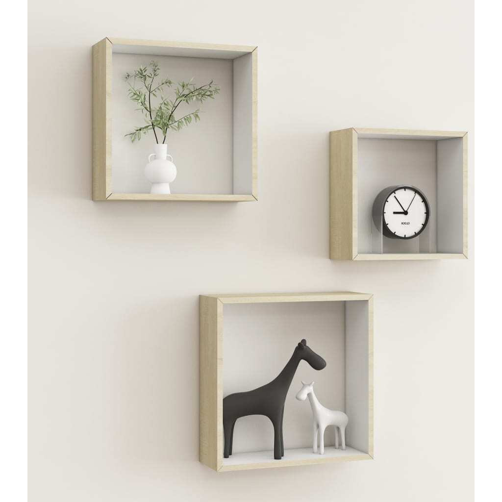 Vidaxl Wall Cube Shelves 3 Pcs White And Sonoma Oak