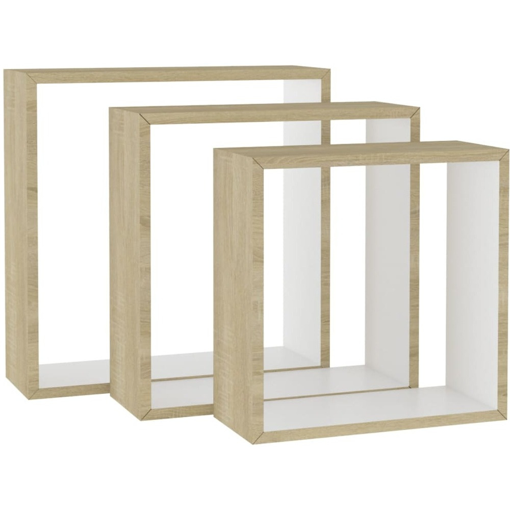 Vidaxl Wall Cube Shelves 3 Pcs White And Sonoma Oak