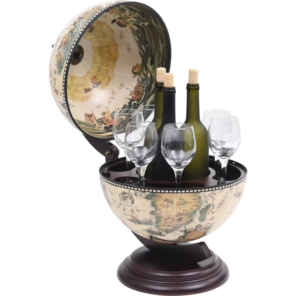 Vidaxl Tabletop Globe Bar Wine Stand Eucalyptus Wood White