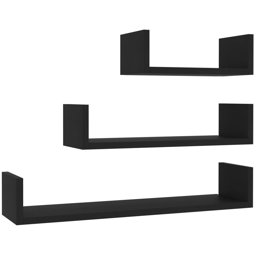 Vidaxl Wall Display Shelf 3 Pcs Black Engineered Wood