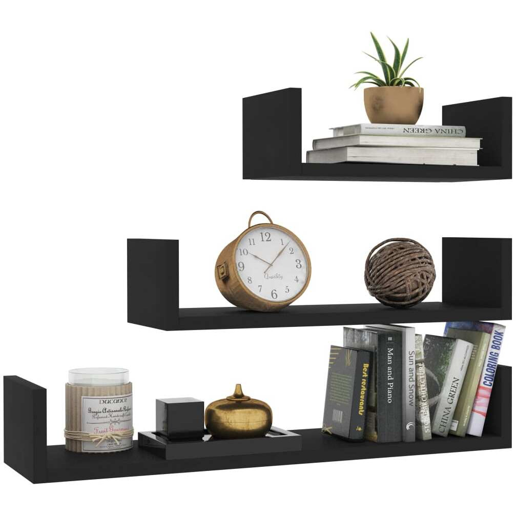 Vidaxl Wall Display Shelf 3 Pcs Black Engineered Wood