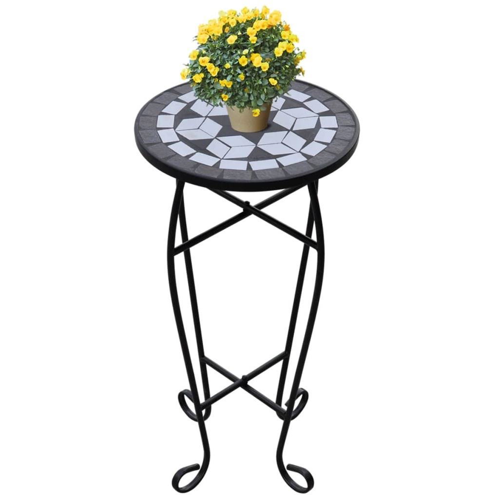 Vidaxl Mosaic Side Table Plant Table Black White