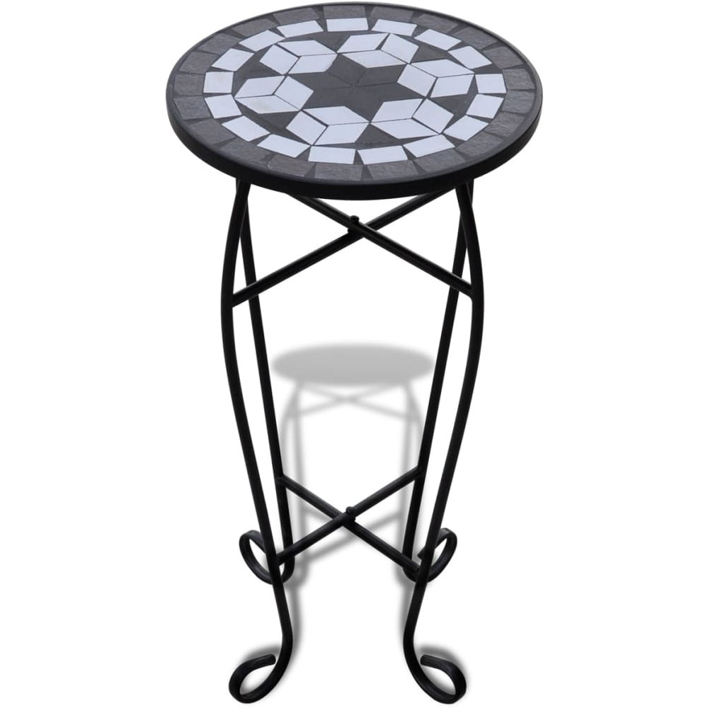 Vidaxl Mosaic Side Table Plant Table Black White