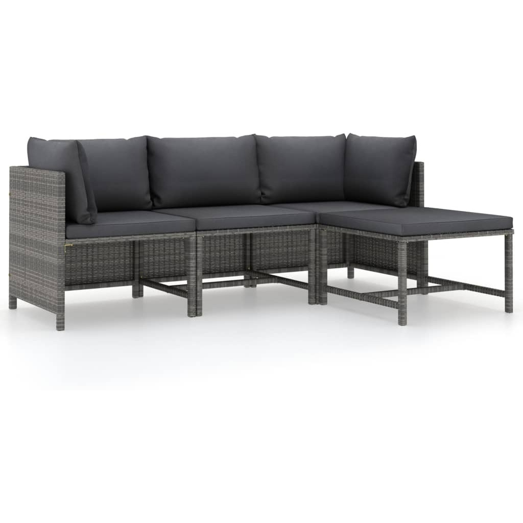 Vidaxl 4 Piece Patio Lounge Set With Cushions Poly Rattan Gray