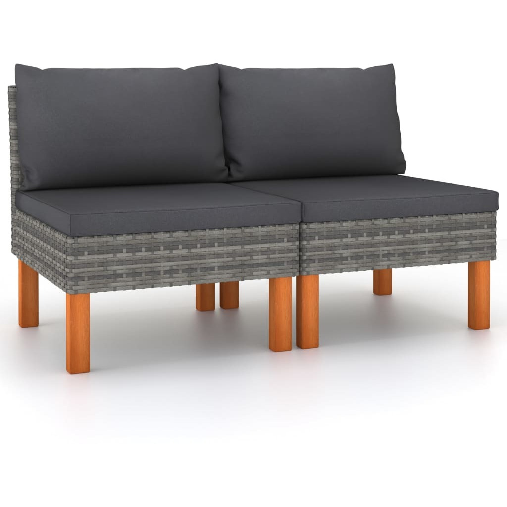 Vidaxl Middle Sofas 2 Pcs Poly Rattan And Solid Eucalyptus Wood