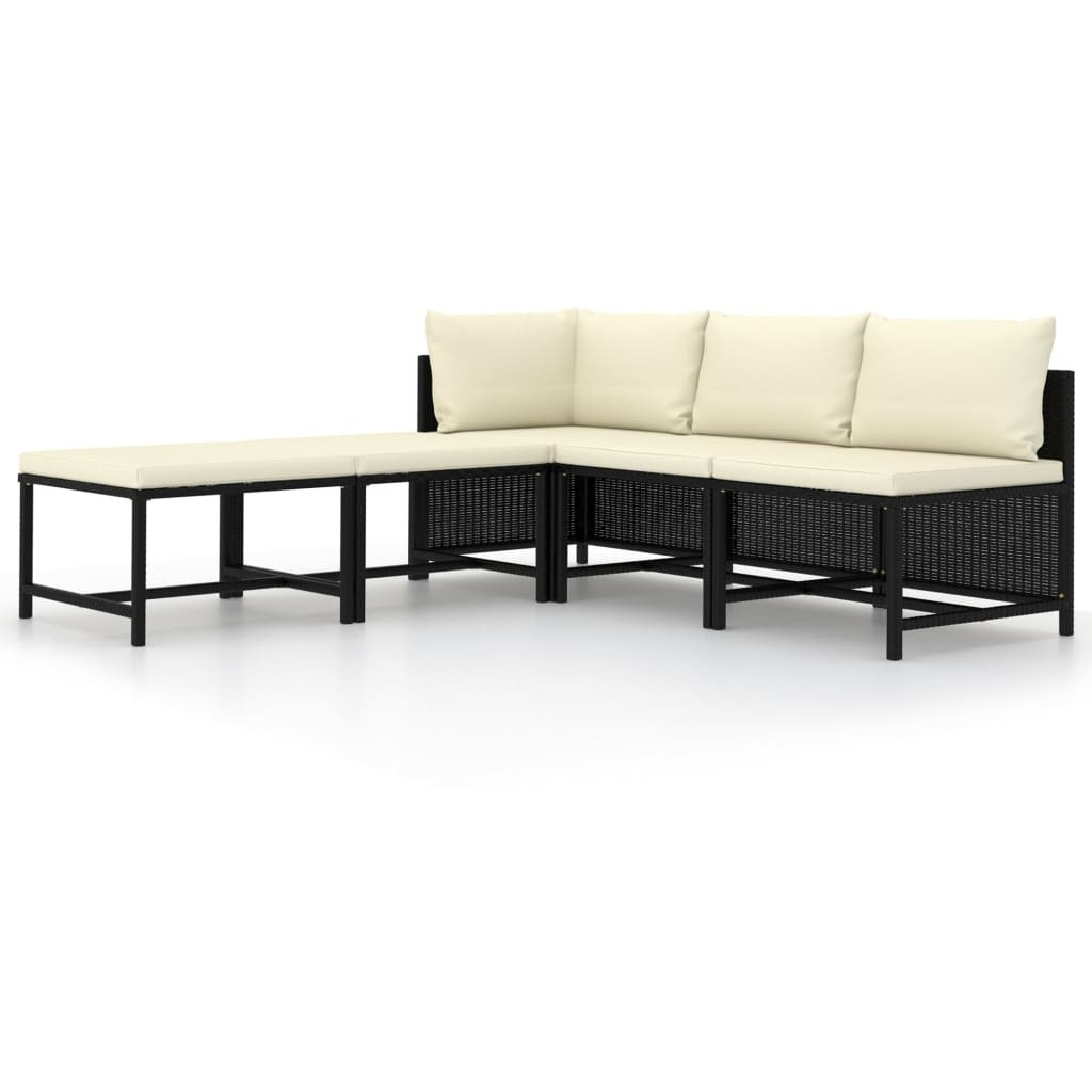 Vidaxl 5 Piece Patio Sofa Set With Cushions Black Poly Rattan