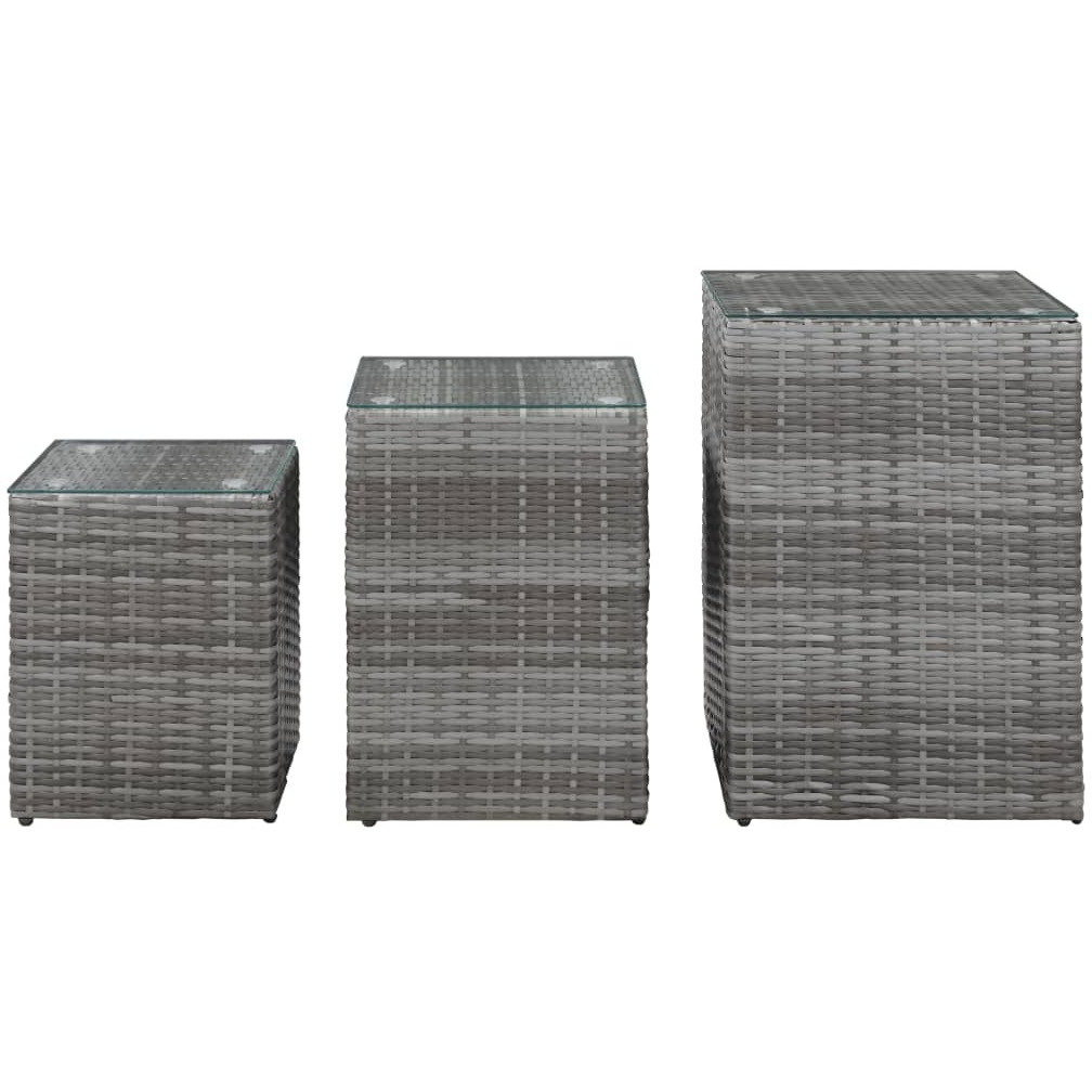 Vidaxl Side Tables 3 Pcs With Glass Top Gray Poly Rattan