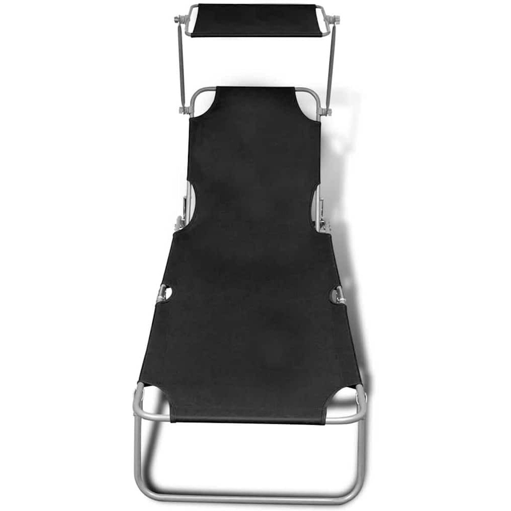 Vidaxl Folding Sun Lounger With Canopy Steel And Fabric Black