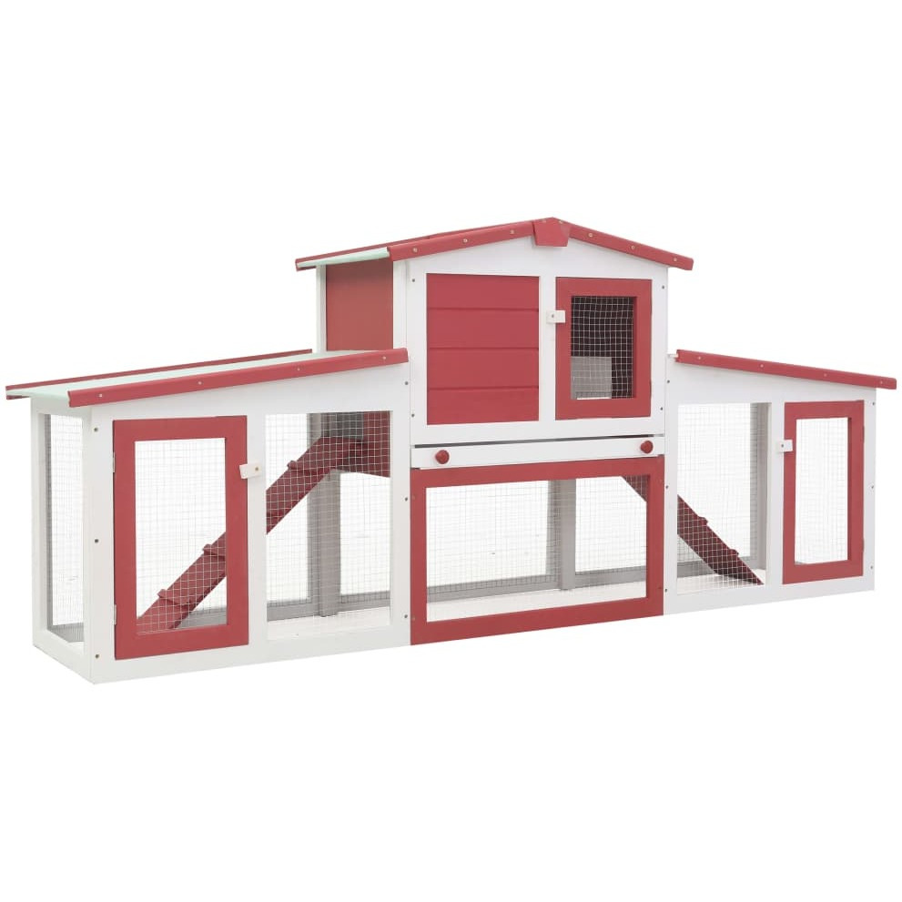 Vidaxl Outdoor Large Rabbit Hutch Red And White 80.3"&quotX17.7"&quotX33.5"" Wood
