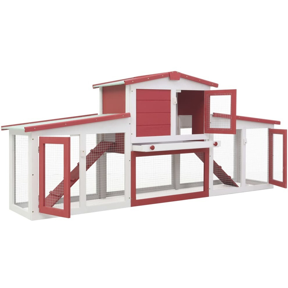 Vidaxl Outdoor Large Rabbit Hutch Red And White 80.3"&quotX17.7"&quotX33.5"" Wood