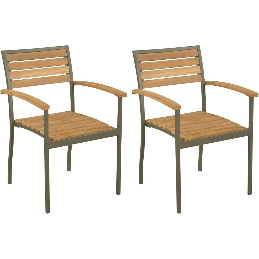 Vidaxl Stackable Patio Chairs 2 Pcs Solid Acacia Wood And Steel