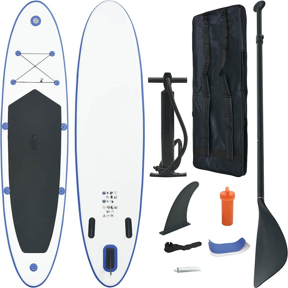 Vidaxl Stand Up Paddle Board Set Sup Surfboard Inflatable Blue And White