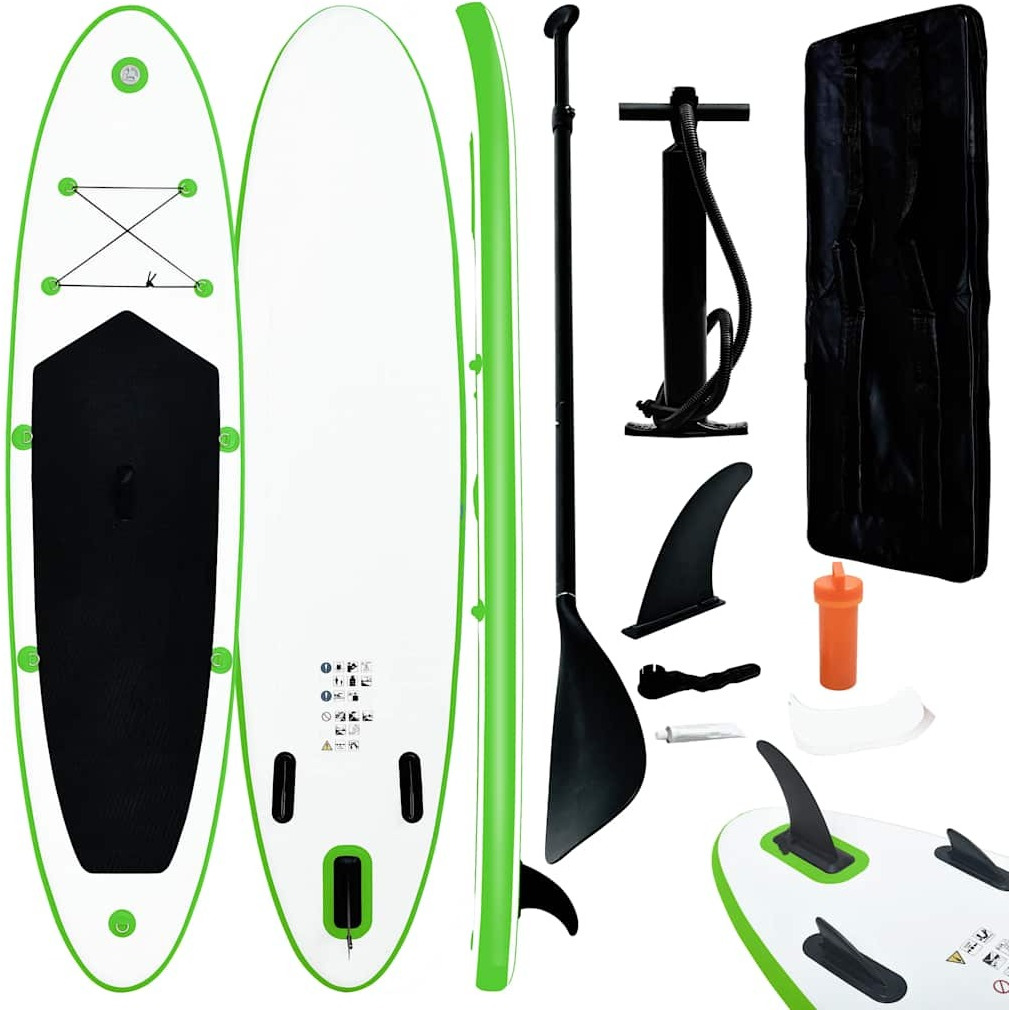 Vidaxl Inflatable Stand Up Paddle Board Set Green And White