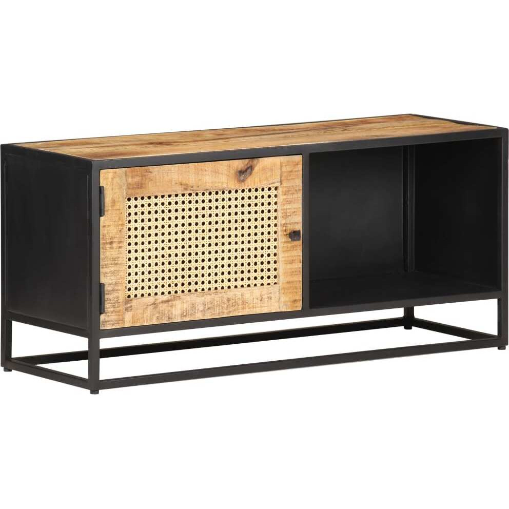 Vidaxl Tv Cabinet 35.4"&quotX11.8"&quotX15.7"" Rough Mango Wood And Natural Cane