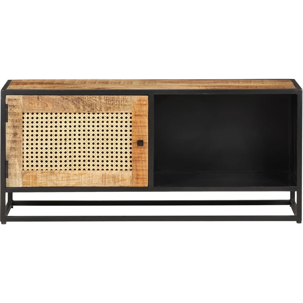 Vidaxl Tv Cabinet 35.4"&quotX11.8"&quotX15.7"" Rough Mango Wood And Natural Cane