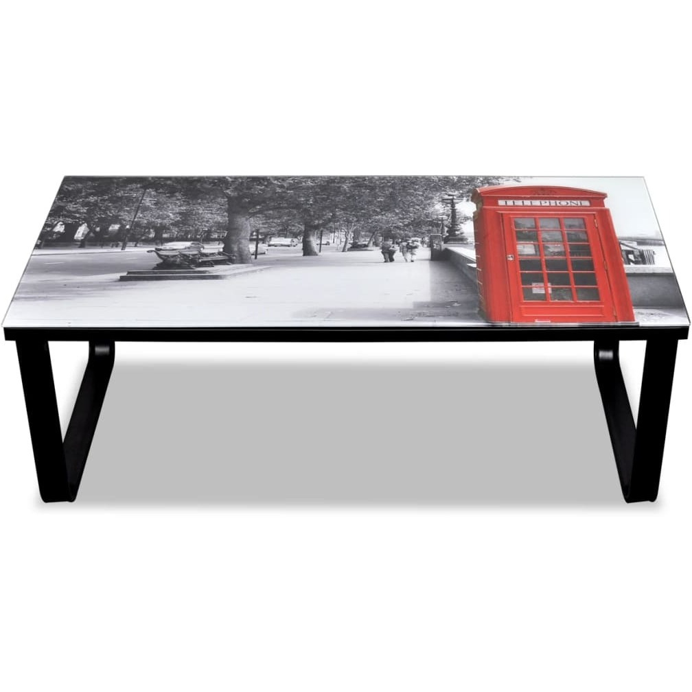 Vidaxl Coffee Table With Telephone Booth Printing Glass Top