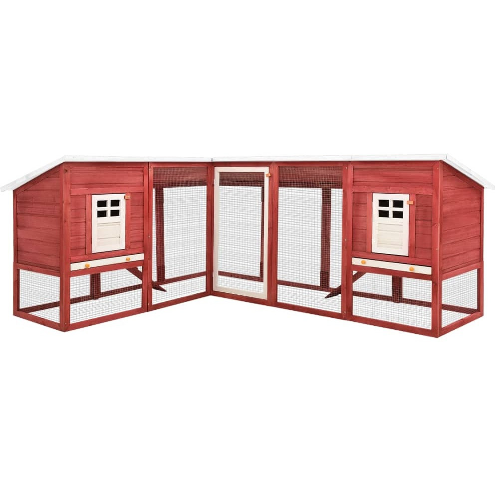 Vidaxl Outdoor Rabbit Hutch With Run Red And White Solid Fir Wood