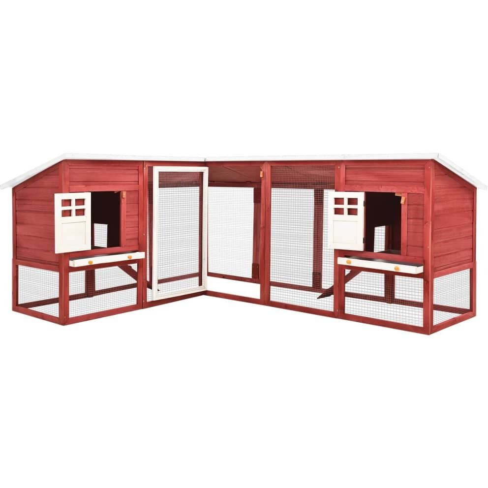 Vidaxl Outdoor Rabbit Hutch With Run Red And White Solid Fir Wood